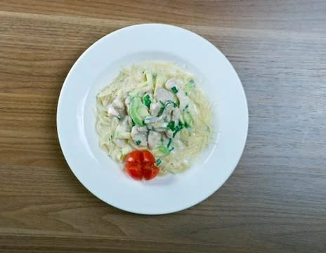 Fettuccine with salmon . Fotos Stock