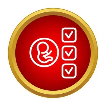 Fetus development tracking checklist icon on red background Stock Illustration