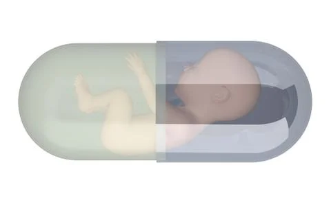 Fetus inside pill capcule 3d rendering Stock Illustration
