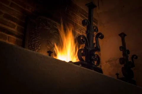 Feu cheminée hiver Stock Photos