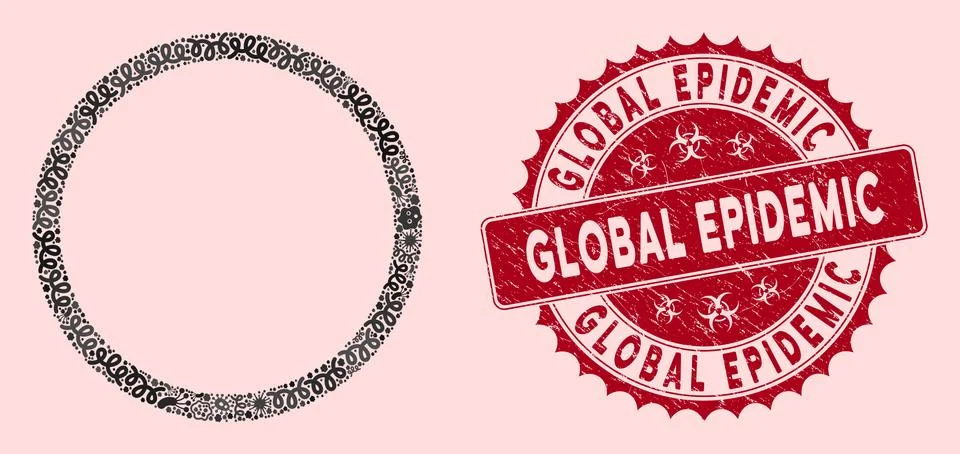 Fever Collage Circle Bubble Icon with Scratched Global Epidemic Stamp Stock Illustration