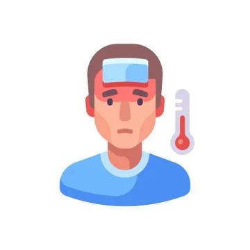 Fever flat illustration. Sick man with a cold. Stock Illustration