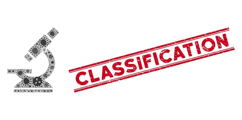 Fever Mosaic Microscope Icon and Textured Classification Seal with Lines 스톡 일러스트