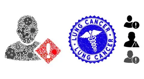 Fever Mosaic User Problem Icon with Medicine Grunge Lung Cancer Stamp Stock Illustration