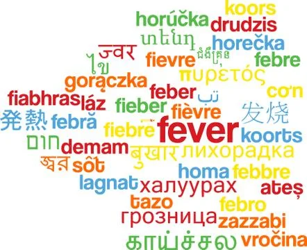 Fever multilanguage wordcloud background concept Stock-Illustration