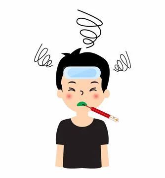 Fever is a temporary rise in body temperature, a man suffering from a high fever Stock Illustration