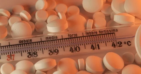 Fever thermometer in celsius with italian writing of normal, medium and high. Stock Footage 125963579