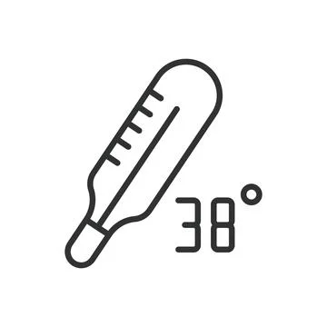 Fever thermometer icon in line design. thermometer, fever, temperature, illness Illustration