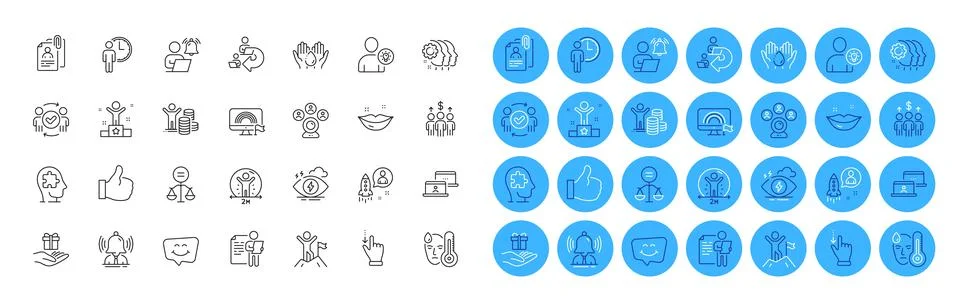 Fever, Touchscreen gesture and Mental conundrum line icons pack. For web app Stock Illustration