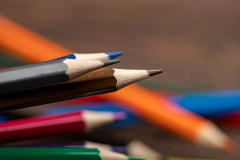 A few colored pencils. Close-up, selective focus. Stock Photos