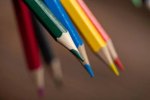 A few colored pencils. Close-up, selective focus. Stock Photos