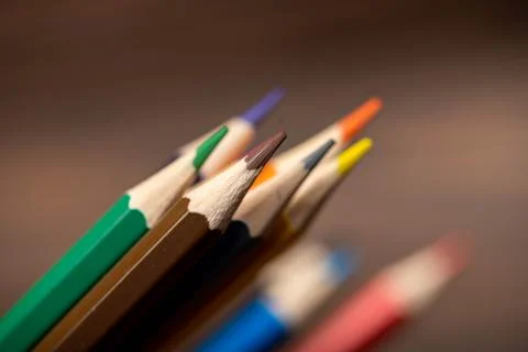 A few colored pencils. Close-up, selective focus. Stock Photos