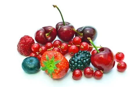 Few different berries on a white background Stock Photos