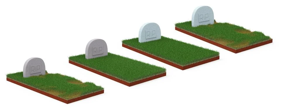 A few graves isolated on background.Design element for Halloween 3D illustration Illustrazione stock
