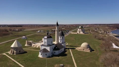 Few mosques aerial view. Volga Bulgaria - historical and architectural complex. Stock Footage 122534053