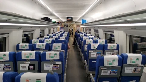 Few passengers Wearing Masks on the empty Train in China Stock Footage 124576052
