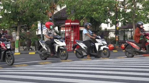 Few Pedestrian Cross Over Small Road By Zebra With Vehicle Stock Footage 220031129