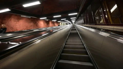 Few people on elevator of Radhuset metro station. Transport system of Stockholm, Stock Footage 126757669