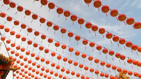 Few rows of repetitive red lanterns Stock Footage 101932697