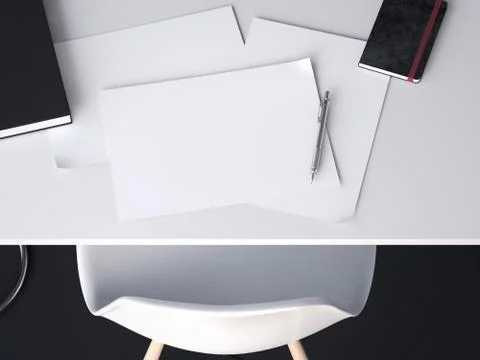 A few sheets for sketches on the table. 3d rendering Stock Photos