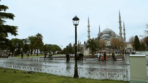 Few shots of old landmark. Distant view of grey walls of traditional Islamic 스톡 동영상 105273494