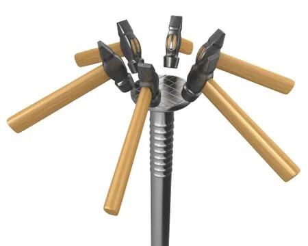 Few small hammers try to hit huge nail Stock Illustration