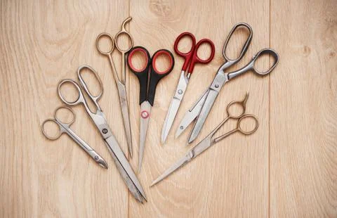 Few various scissors bunch Stock Photos