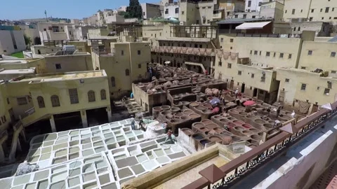 Fez leather tannery Stock Footage 147032096