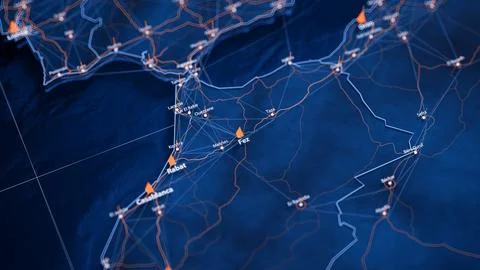 Fez map big data visualization. Futuristic map infographic of city in Morocco Stock Illustration
