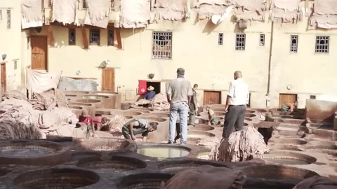 Fez, Morocco, Leather Tannery Stock Footage 236309958