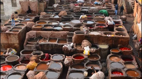 Fez Morocco old Tannery called Chouara Tannery which is almost 1000 years old 스톡 동영상 47341866