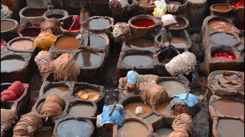 Fez Morocco old Tannery called Chouara Tannery which is almost 1000 years old 스톡 동영상 47377074
