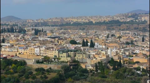 Fez Morocco panoramic view of crowded city and old town medina with walls from 스톡 동영상 47341875