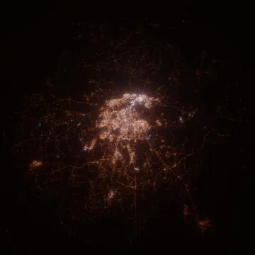 Fez (Morocco) street lights map. Satellite view on modern city at night. Imit Stock Photos