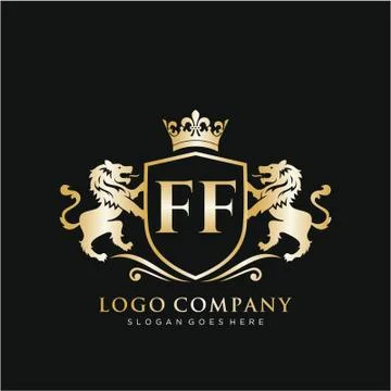 FF Letter Initial with Lion Royal Logo Template. Stock Illustration