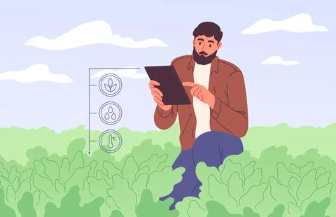Ffarmer with tablet in field using specialized app Stock Illustration
