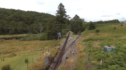 Ffestiniog Railway - the Dduallt loop (Dduallt Deviation) from a train Stock Footage 79960576