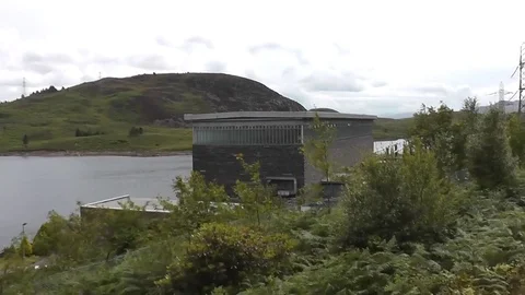 Ffestiniog Railway - view from train approaching power station building Video stock 79960485