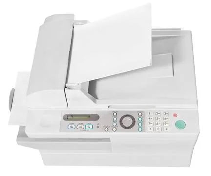 Ffice multifunction device isolated on white grey office multifunction dev... Fotos de archivo