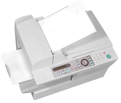 Ffice multifunction device isolated on white grey office multifunction dev... Fotos de archivo