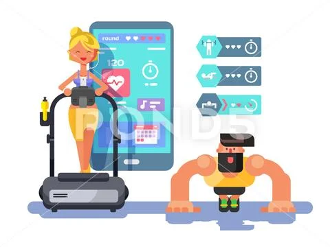 Ffitness app man and woman working out Stock Illustration