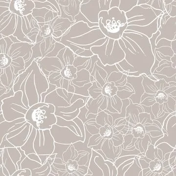 Ffloral seamless pattern with contour of flowers Daffodils Stock Illustration