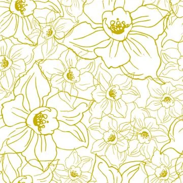 Ffloral seamless pattern with contours of flowers Daffodils Stock Illustration