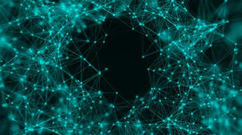 Fflying into technology, space tunnel with many connecting dots and lines Stock Illustration