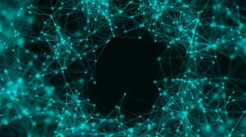 Fflying into technology, space tunnel with many connecting dots and lines 스톡 일러스트