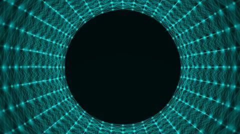 Fflying into technology, space tunnel with many connecting dots and lines,... Stockfoto's