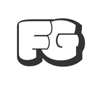 FG logo, bubble comic lettering, rounded in graffiti style black and white .. Stock Illustration