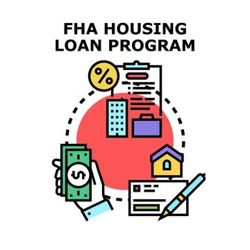 Fha housing loan program with money and home Stock Illustration