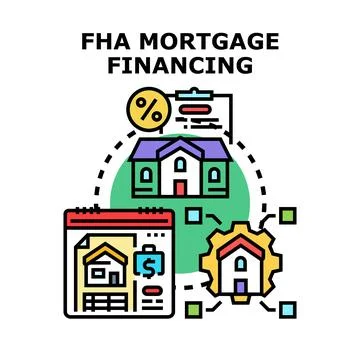Fha mortgage financing process with home and documents Stock Illustration