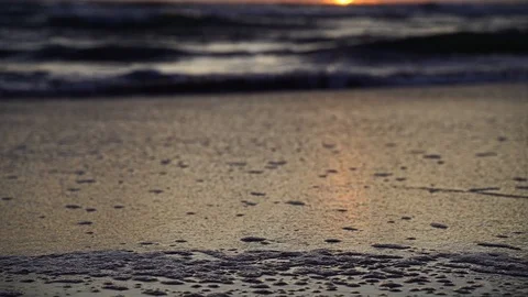 FHD-5x slow motion: sunset and waves at the beach with beautiful sunset Stock Footage 118239498